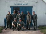 Maintenance shop - Back right to left: Bob Criddle, Raymond Kwek, Rodney Harms, Craig Meyers, Jim Jenkins, Alan(Roy) Thomas. Front Right to left: Ken Fleeman, Steve Linebarger.