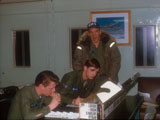 Building a rocket. (L-R) Robert Doughty, Daniel Sniffen, Steven Mills - Feb 1970.