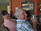 Jim Jenkins and Chuck Schabel relax by the pool