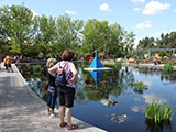 Pauline Bisel and Dede Carr enjoying one of the many water features