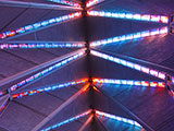 Stained glass panels on the ceiling of the chapel