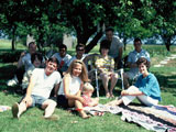 Barbeque at the Criddles: Back Row (L-R): Chuck Schabel, Steve Linebarger, Ken Fleeman, Bob Criddle, Tom Monk; Middle Row Jeanie Schabel, Janet Fleeman; Front Row: Jim Jenkins, Marie Jenkins, Joey Criddle, Peggy Criddle.