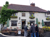 Chuck Schabel in front of the Fox Inn in Finchingfield. Submitted by Chuck Schabel